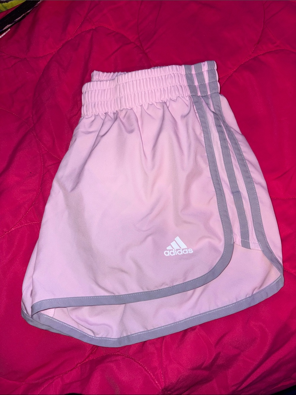 adidas Light Pink Athletic Shorts with Gray Trim